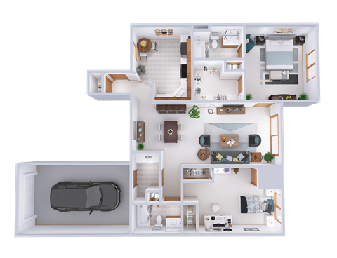 Floor plan for 2 beds, 2 baths, 1151 sqft
